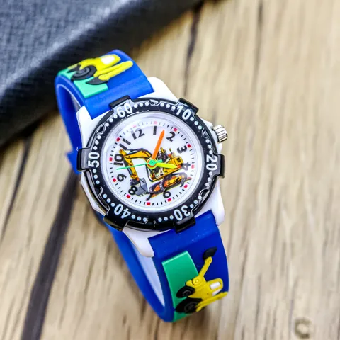 Kids Cute Cartoon Excavator Waterproof Watch Silicone Strap Quartz Analog Wristwatch Boys Girls Fashion Timepiece