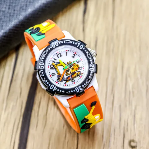 Kids Cute Cartoon Excavator Waterproof Watch Silicone Strap Quartz Analog Wristwatch Boys Girls Fashion Timepiece