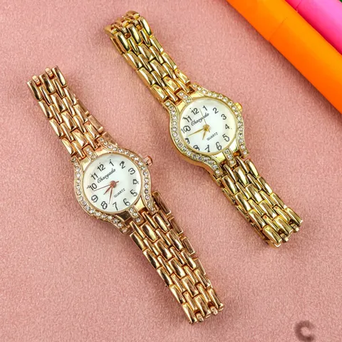 Damen Casual Quarzuhr Mode Legierung Armband Strass Lünette Runde Zifferblatt Armbanduhr Für Den Täglichen Gebrauch Damen Schmuck