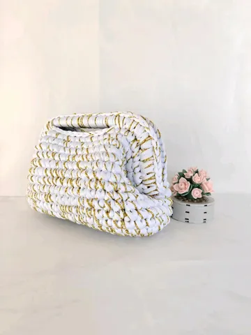 Handgewebt Farbblock Clutch Für Damen Retro Textur Metallfaden Kontrast Luxus Abendhandtasche Minimalistisch Polyester Offene Geldbörse