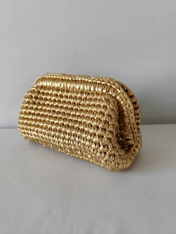 Pochette in Filo Metallico Intrecciata a Mano per Donna Lussuosa Borsa da Sera con Chiusura a Scatto Elegante Borsa a Tinta Unita