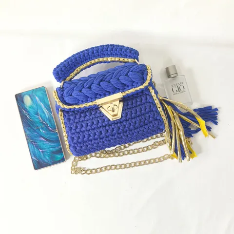 Χειροποίητη Υφαντή Τσάντα Χειρός Crochet για γυναίκες Κομψή Τσάντα Ωμού με Μεταλλική Αλυσίδα και Κλείσιμο Κλειδαριάς