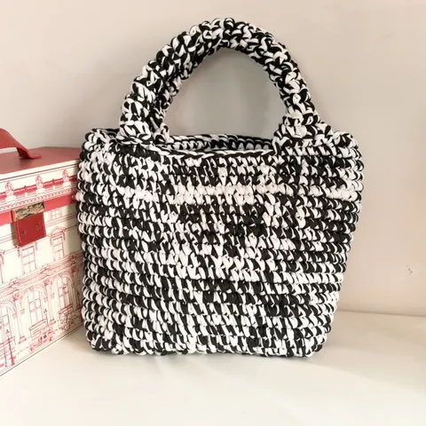 Γυναικείο Τσάντα Tote Megalis Horitikotitas Heiropoiito Plekto Shopper Tas Casual Colorblock Trapezoidal Shoulder Bag