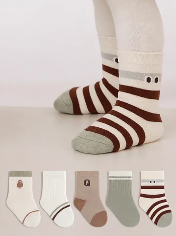 Kids Cotton Socks Spring Summer Thin Breathable Cute Cartoon Animal Striped Mid-Calf Socks For Boys And Girls
