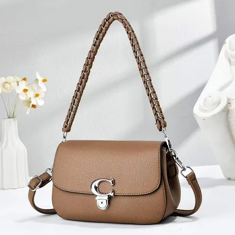 Sac Bandoulière en Cuir PU pour Femmes Mode Motif Litchi Sac à Main Style Coréen Quotidien
