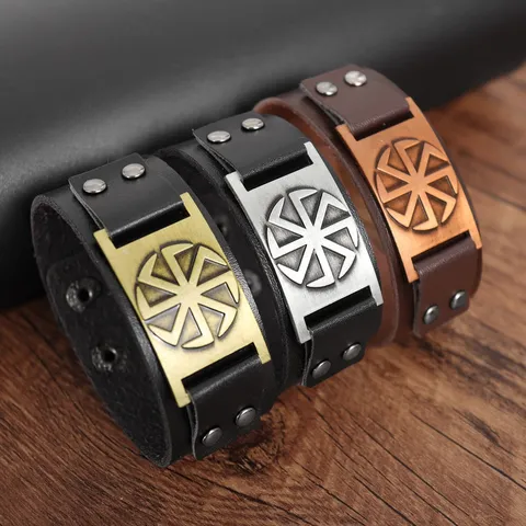 Heren Retro Punk PU Leer Armband Vintage Brede Manchet Armband Met Metalen Zonnewiel Plaquette Sieraden Cadeau