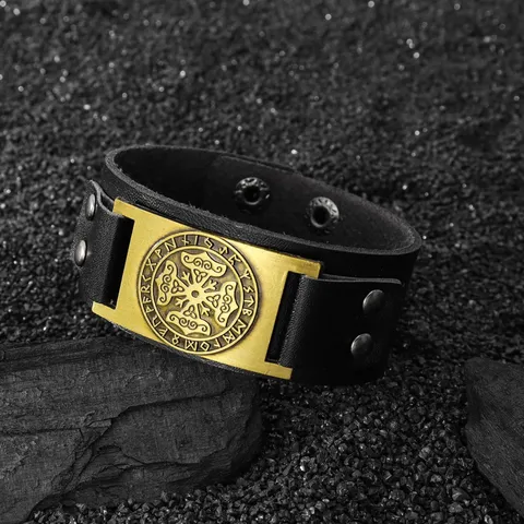 Viking Norse Mythology Runes Odin Leather Bracelet For Men Vintage Punk Alloy PU Wristband Gothic Jewelry Gift