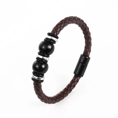Vintage Mens Braided Leather Bracelet Retro Woven Wristband Zinc Alloy Magnetic Clasp Fashion Jewelry Gift