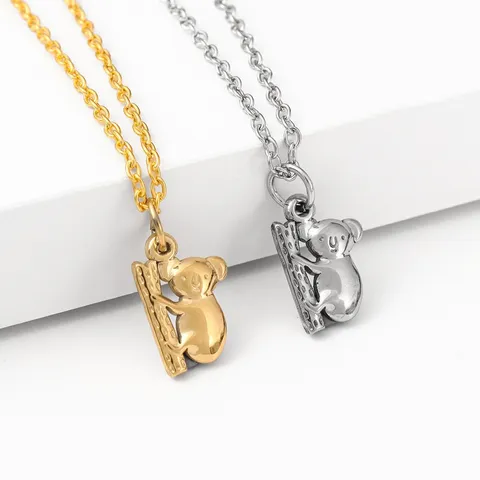 Minimalist Stainless Steel Koala Pendant Multi-Layer Necklace Retro Fashion Jewelry For Women Men