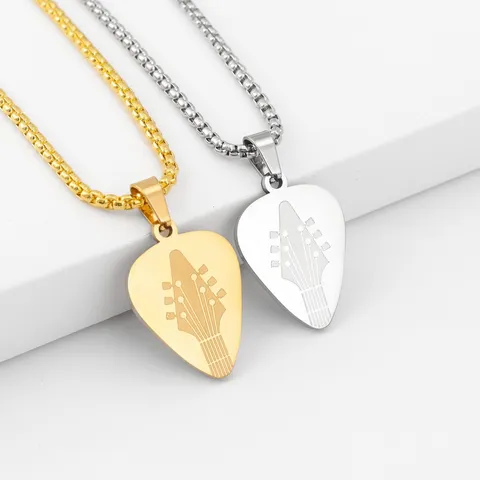 Stainless Steel Guitar Pick Pendant Necklace Music Theme Electroplated Fashion Commute Jewelry Gift For Men Women