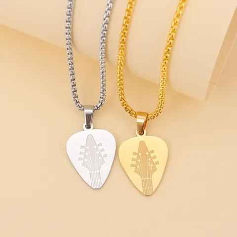 Stainless Steel Guitar Pick Pendant Necklace Music Theme Electroplated Fashion Commute Jewelry Gift For Men Women