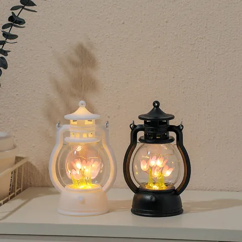 Vintage LED Mini Horse Lantern Night Light DIY Material Kit Or Finished Flower Desk Table Decoration Home Gift