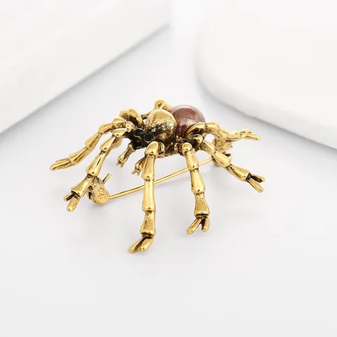 Vintage Goldfarben Zinklegierung Spinnen Brosche Pin Retro Tier Künstliche Perle Reversnadel Anzug Modeschmuck