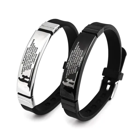 Minimalist Titanium Steel Silicone Bracelet Engraved Inspirational Message Lettering Splicing Wristband For Daughter Gifts Unisex