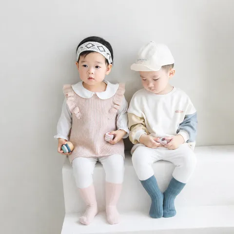 Kids Cotton Mid-Calf Socks Spring Autumn Solid Color Double Needle Breathable Soft Casual Children Socks Daily Wear