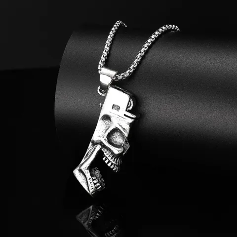 Men Punk Gothic Half Skull Bottle Opener Pendant Necklace Alloy Vintage Silver Tone Chain Personalized Jewelry Gift