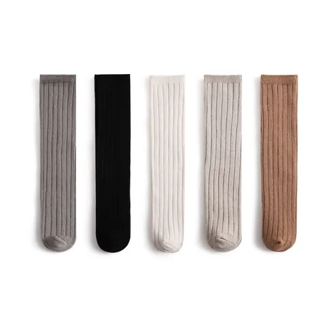 Kinder Lange Socken Einfarbig Baumwollmischung Atmungsaktiv Doppelnadel Gerippt Herbst Winter Kinder Socken