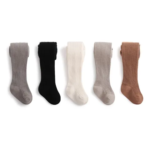 Toddler Baby Girls Solid Color Ribbed Tights Cotton Blend Soft Warm Winter Leggings Casual Daily Footed Pants