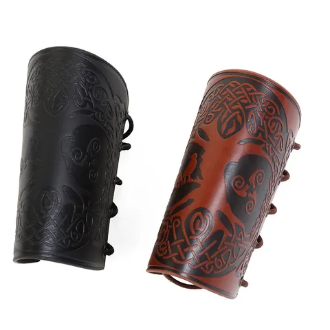 Mittelalterliche Wikinger Lebensbaum PU Leder Armschützer Punk Geprägte Keltischer Knoten Handgelenkschutz Cosplay Schnürstulpe Für Herren Damen