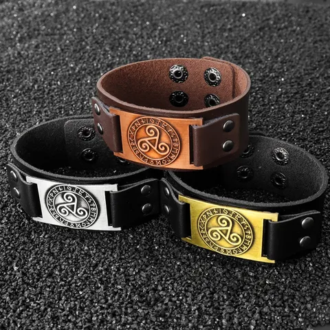 Vintage Nordic Viking Totem PU Leather Bracelet Runic Alloy Wristband Punk Adjustable Unisex Bangle Jewelry Bracelet For Gift