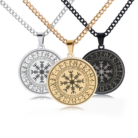 Viking Norse Mythology Valknut Tree of Life Vegvisir Compass Pendant Necklace Stainless Steel Punk Jewelry for Men Women Gift
