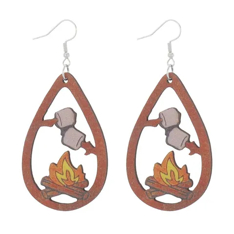 Western Wood Stainless Steel Drop Earrings Leopard Printed Rugby Geometric Dangle Earrings For Unisex Everyday Jewelry Gift