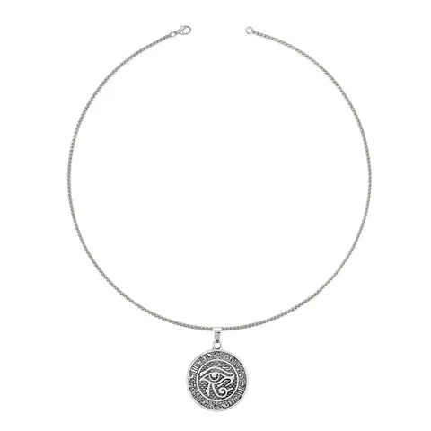 Collier Pendentif Rond Œil de Horus Pharaon Égyptien en Métal Vintage Collier de Chaîne de Relique Hiéroglyphique Vieilli pour Hommes Femmes Bijoux Quotidiens