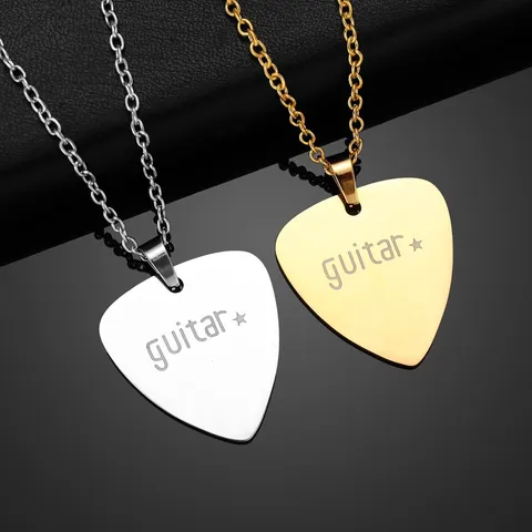 Retro Stainless Steel Guitar Pick Pendant Necklace For Men Women Hip Hop Rock Cross Chain Jewelry Gift