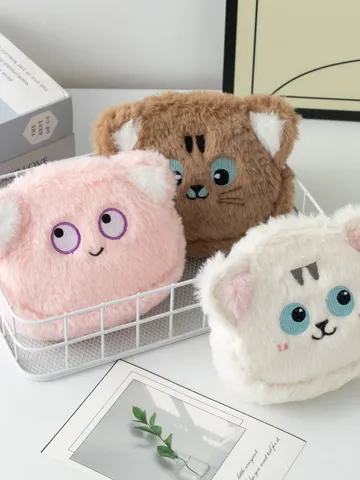 Cartoon Plush Animal Coin Purse Cute Embroidered Cat Koala Portable Mini Storage Bag Zipper Pouch Wallet For Kids Women