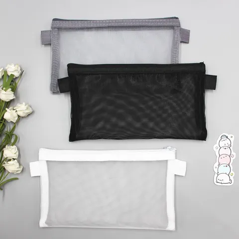 Transparant Mesh Etui Grote Capaciteit Nylon Schrijfwaren Pouch Draagbare Rits Pen Tas Voor School Kantoor