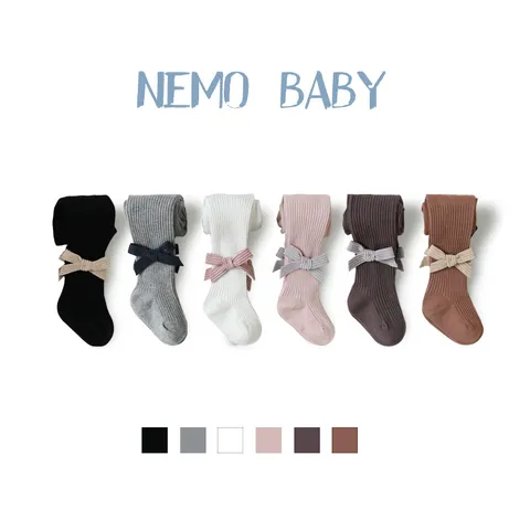 Collants en Coton Peigné pour Enfants Filles Printemps Automne Joli Nœud Couleur Unie Pantyhose Vêtements pour Bébés