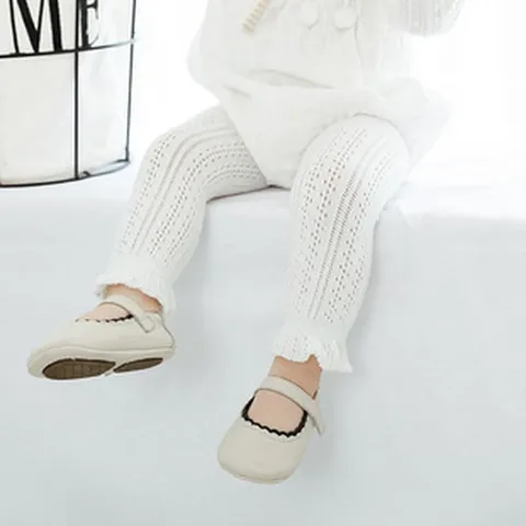 Kids Mesh Leggings Solid Color Combed Cotton Breathable Summer Tights For Baby Girls Toddler Daily Casual Wear