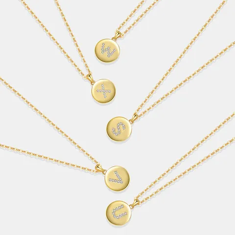 S925 Sterlingsilber Englische Buchstaben Halskette Runde Platte Strass Anhänger Für Damen 18K Vergoldet Personalisierter Schmuck Geschenk