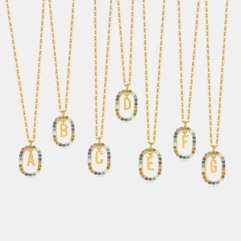 925 Sterlingsilber Buchstaben Anhänger Ohne Kette Bunte Zirkonia Ovaler Initial Anhänger Für Damen Schmuck