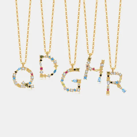 925 Sterlingsilber Bunte Zirkonia 26 Englische Alphabet Anhänger Halskette Personalisierte Mode Damen Schmuck Geschenk