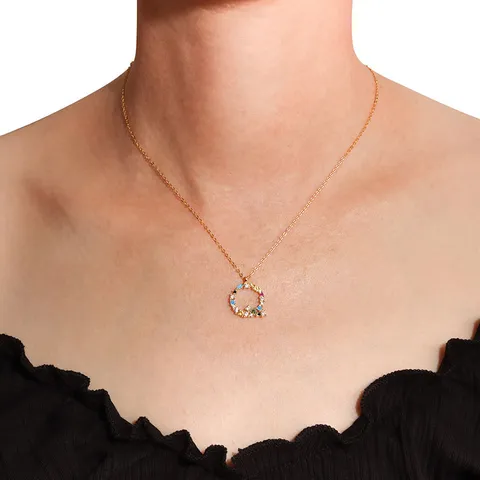 925 Sterlingsilber Bunte Zirkonia 26 Englische Alphabet Anhänger Halskette Personalisierte Mode Damen Schmuck Geschenk
