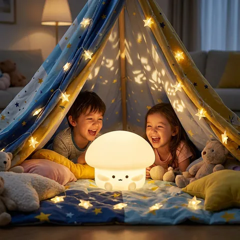 Silicone Mushroom Night Light Rechargeable Tap Control LED Bedside Lamp Cute Bedroom Ambient Light Creative Desktop Ornament