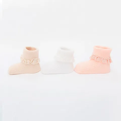 Nourrisson Bébé Filles Coton Volants Dentelle Chaussettes Crew Mignon Couleurunie Nouveau-né Tout-petit Antidérapant Princesse Robe Chaussettes