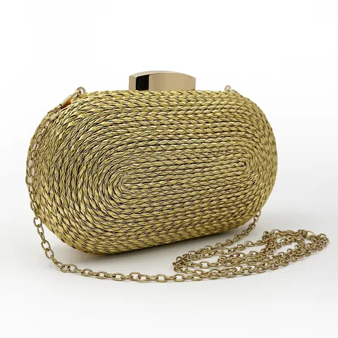 Womens Evening Bag PU Leather Woven Clutch Handbag Metallic Chain Strap Elegant Banquet Purse For Wedding Party Daily