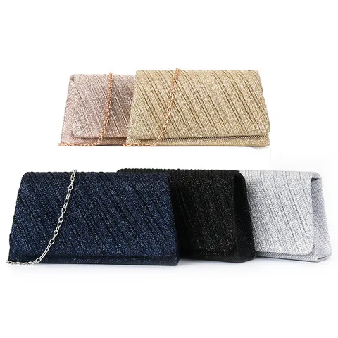 Femme Paillettes Sac de Soirée Sequins Plissé Rabat Pochette Élégant Fête Bal Sac à Main Avec Chaîne