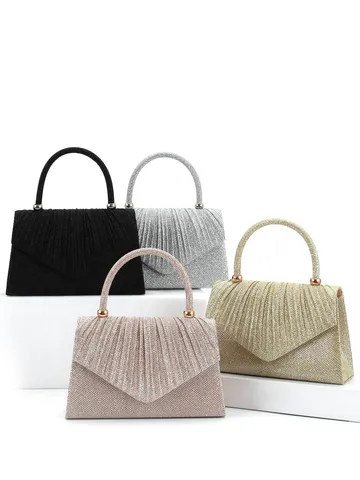 Sac de Soirée pour Femmes Paillettes Plissé Pochette Élégant Mariage Fête Sac à Main Poignée Métallique Sac Bandoulière