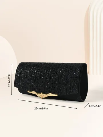 Femme Mode Tissu Pailleté Plissé Sac de Soirée Métallique Pochette Sac Élégant Fête Bandoulière Main