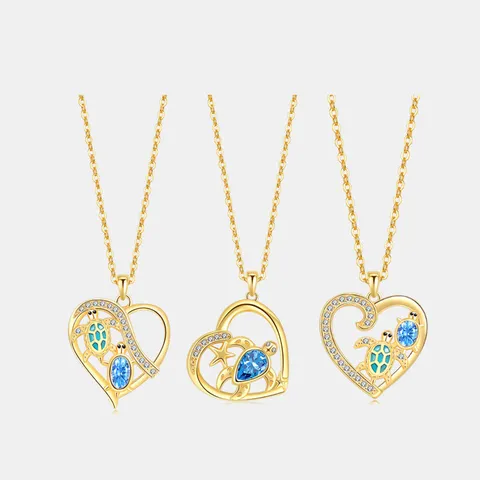Ciondolo Solo in Argento Sterling 925 Tartaruga Marina Cuore Senza Catena Serie Oceano Ciondolo Strass per Donna Gioielli Matrimonio