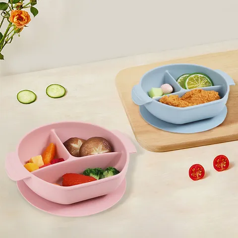Baby Silikon Saugnapf Geteilter Essteller Kleinkind Fütterung Geschirr Set Säugling Futternapf Mit Starkem Saugnapf