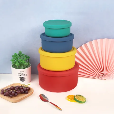 Faltbare Silikon Frischhalteboxen Mikrowellengeeignete Runde Bento Box Mit Deckel Für Küche Reise
