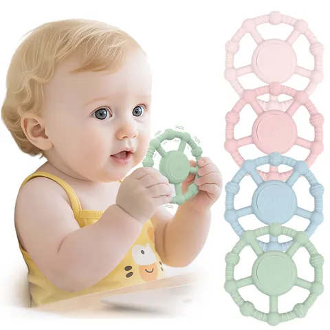 Baby Silikon Vibrations Beißring Spielzeug Lenkradform Weicher Beißstab Kleinkind Molar Beißspielzeug