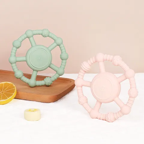 Baby Silikon Vibrations Beißring Spielzeug Lenkradform Weicher Beißstab Kleinkind Molar Beißspielzeug