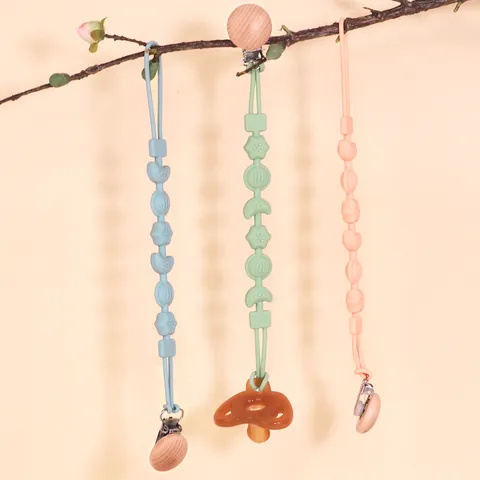 Food Grade Silicone Baby Pacifier Clip Teething Chain Beaded Soother Holder Strap Infant Teether Toy