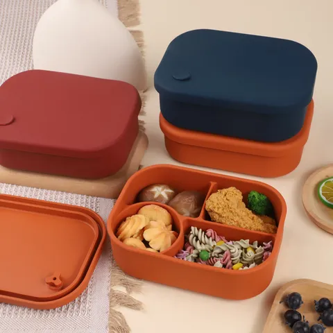 Silikon Lunchbox Mikrowellengeeignet Bento Box Fächer Ausgehend Auslaufsicher Essensbehälter Für Erwachsene Büro Schule