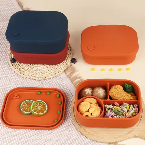 Silikon Lunchbox Mikrowellengeeignet Bento Box Fächer Ausgehend Auslaufsicher Essensbehälter Für Erwachsene Büro Schule